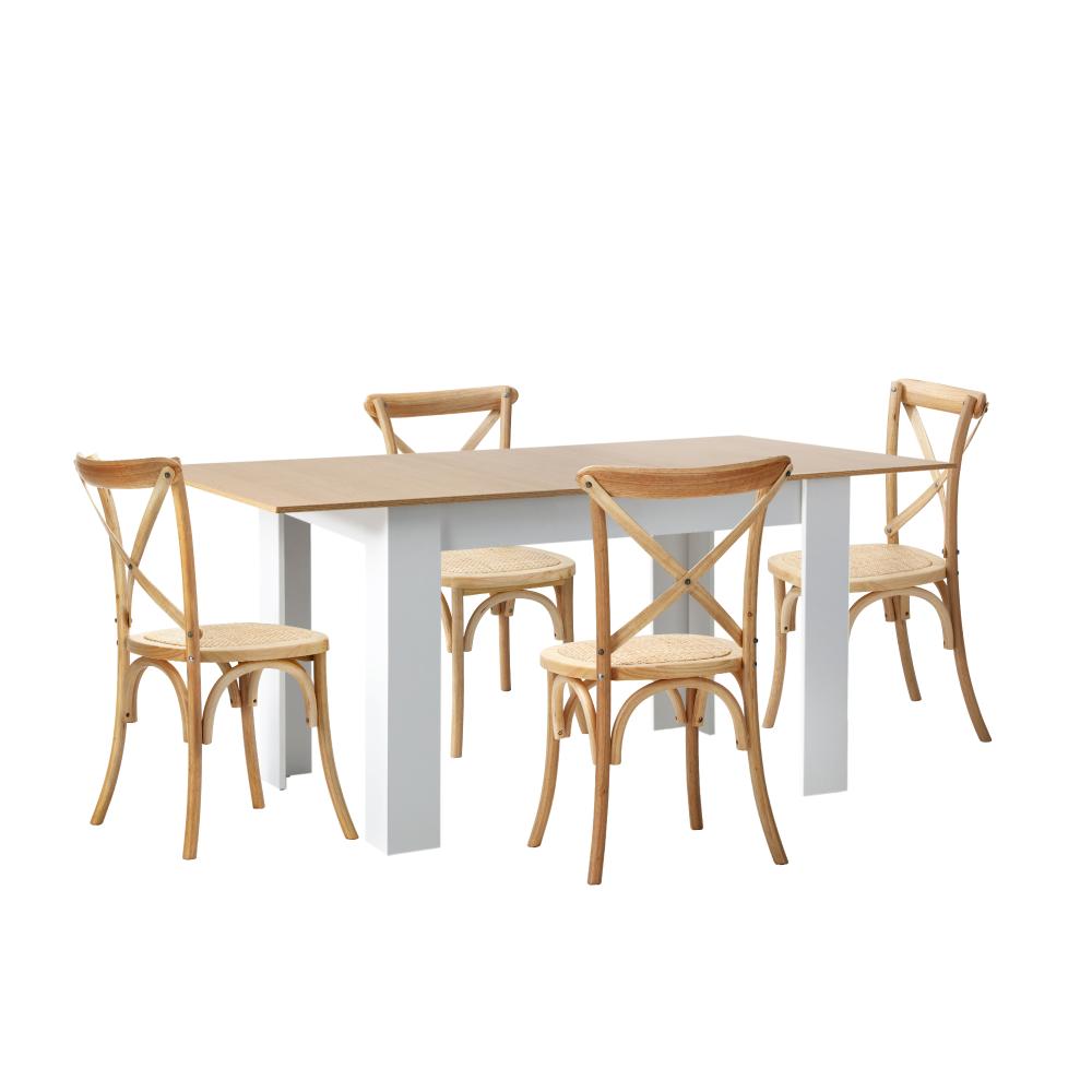 160cm Extendable Dining Table with 4PCS Chairs Crossback Wooden