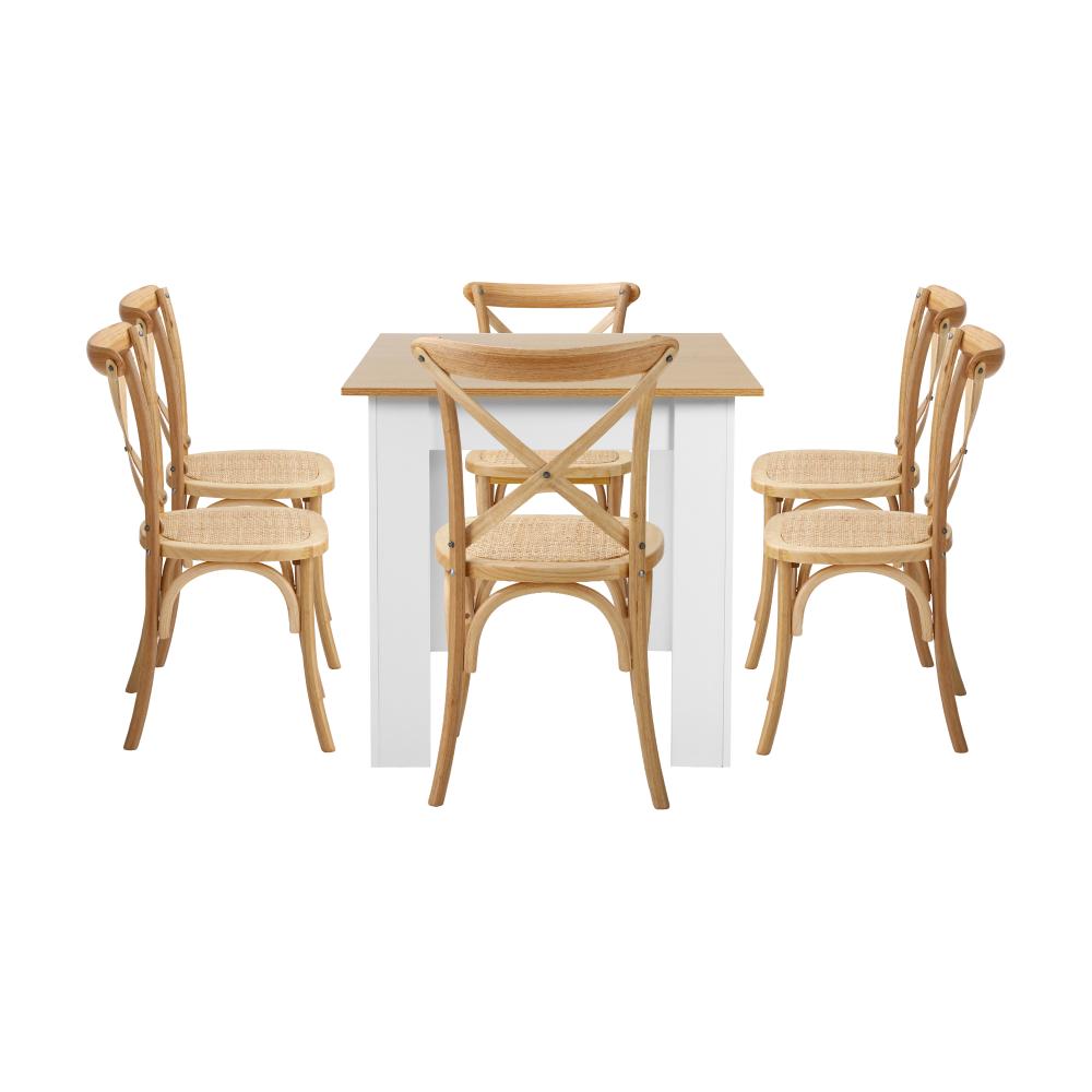 160cm Extendable Dining Table with 6PCS Chairs Crossback Wooden
