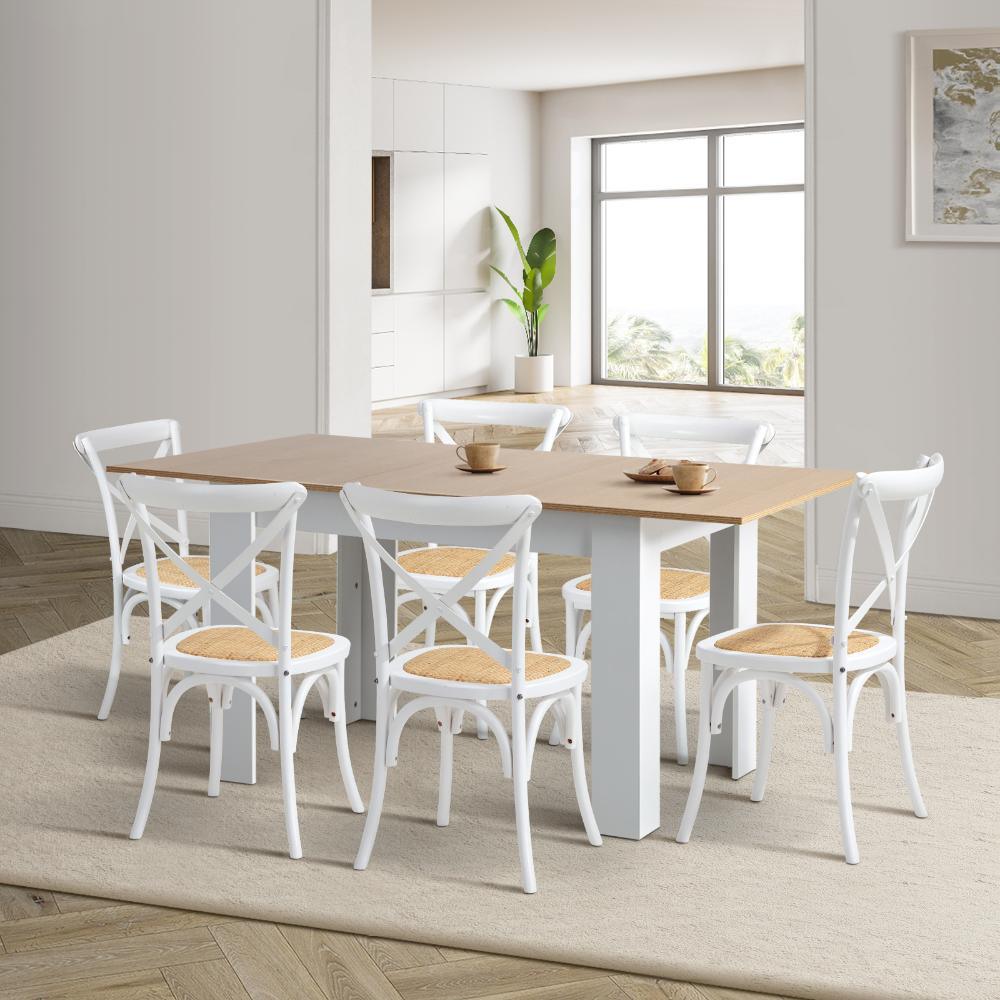 160cm Extendable Dining Table with 6PCS Chairs Crossback White