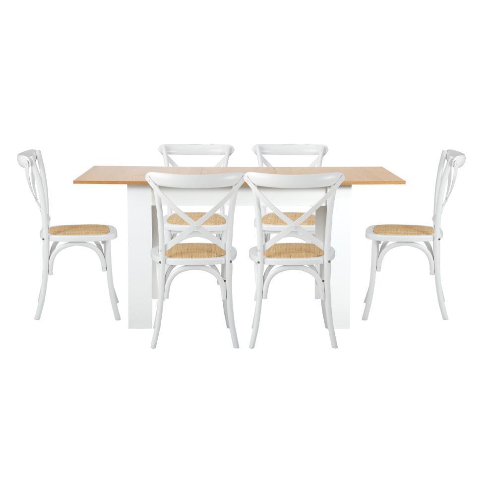 160cm Extendable Dining Table with 6PCS Chairs Crossback White