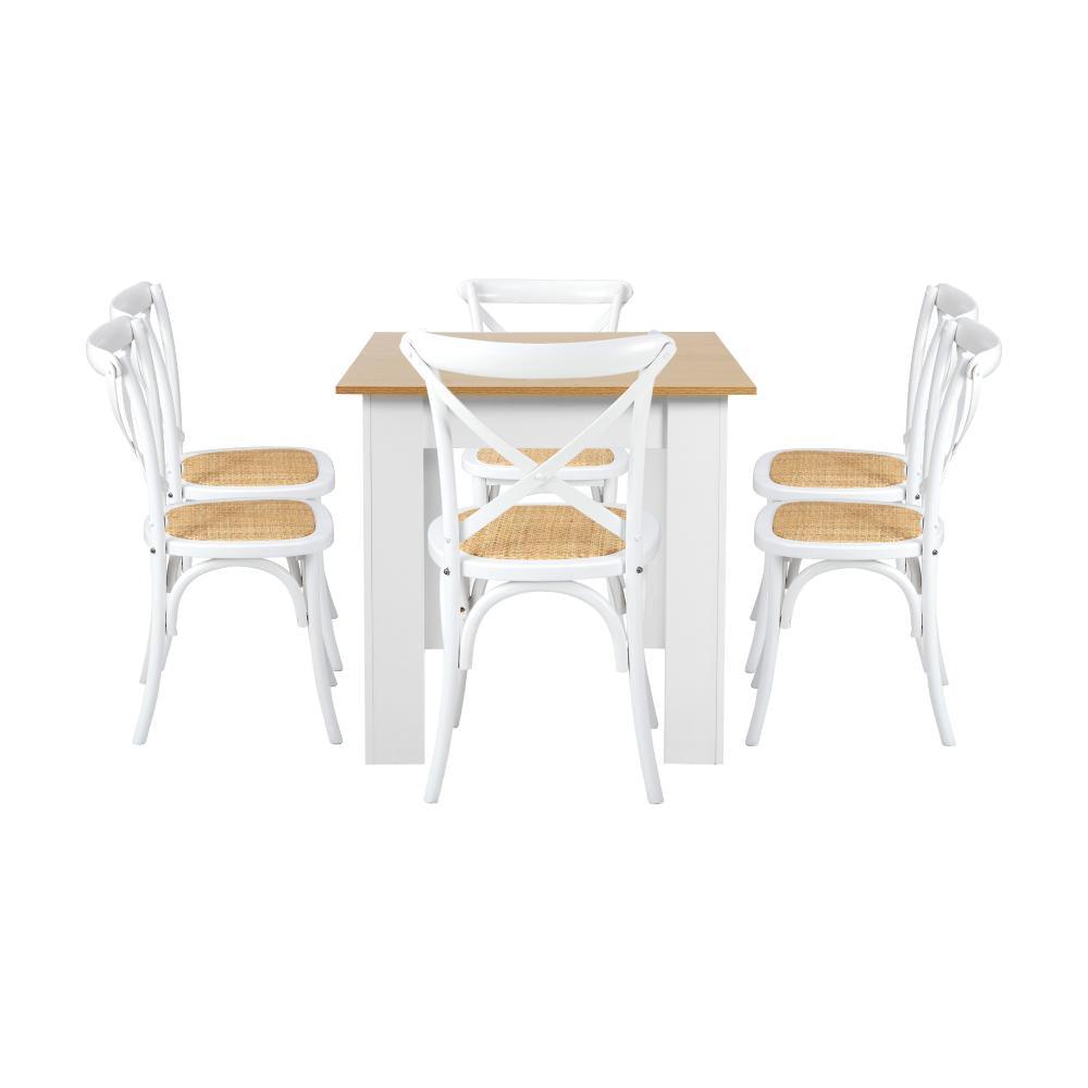 160cm Extendable Dining Table with 6PCS Chairs Crossback White