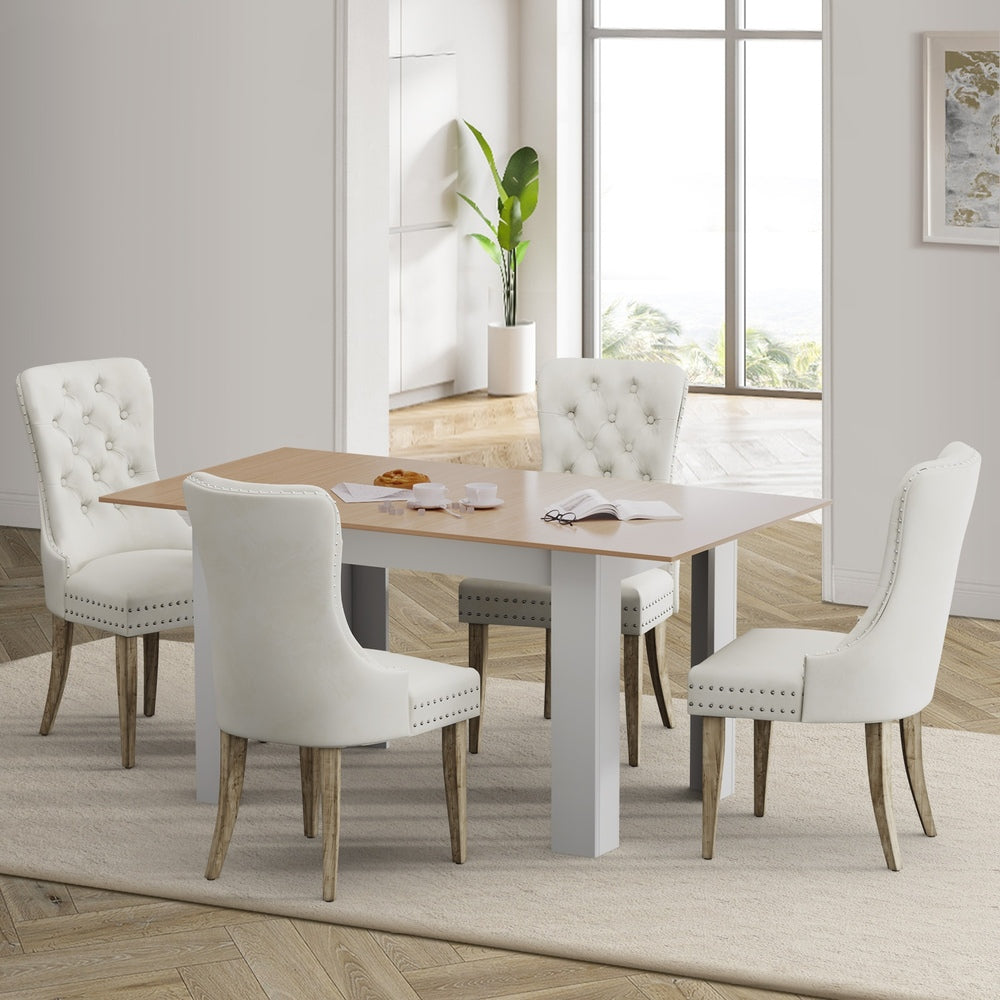 160cm Extendable Dining Table with 4PCS Chairs Velvet Beige