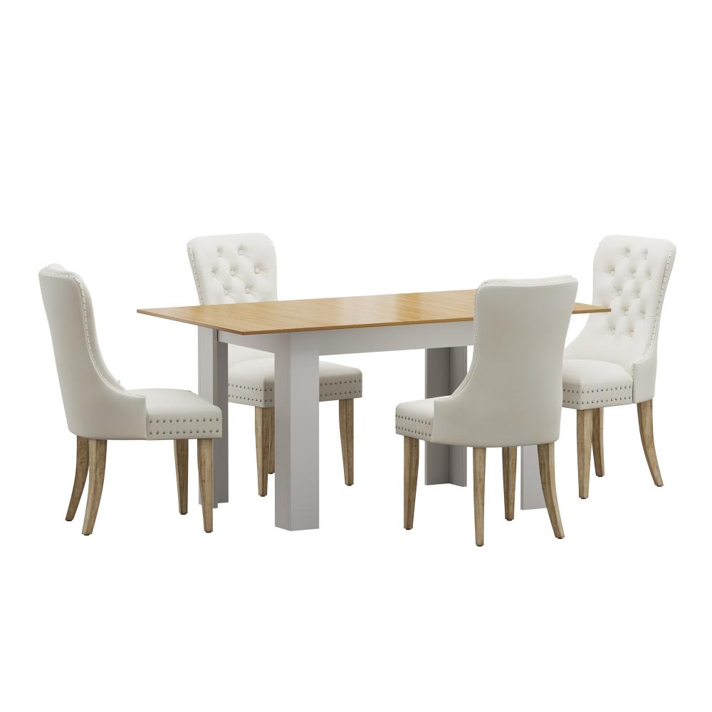 160cm Extendable Dining Table with 4PCS Chairs Velvet Beige