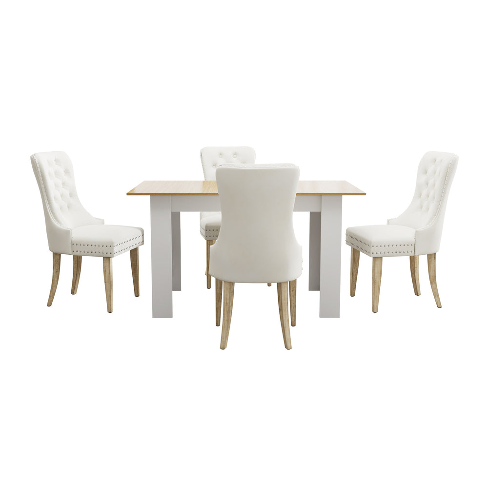160cm Extendable Dining Table with 4PCS Chairs Velvet Beige