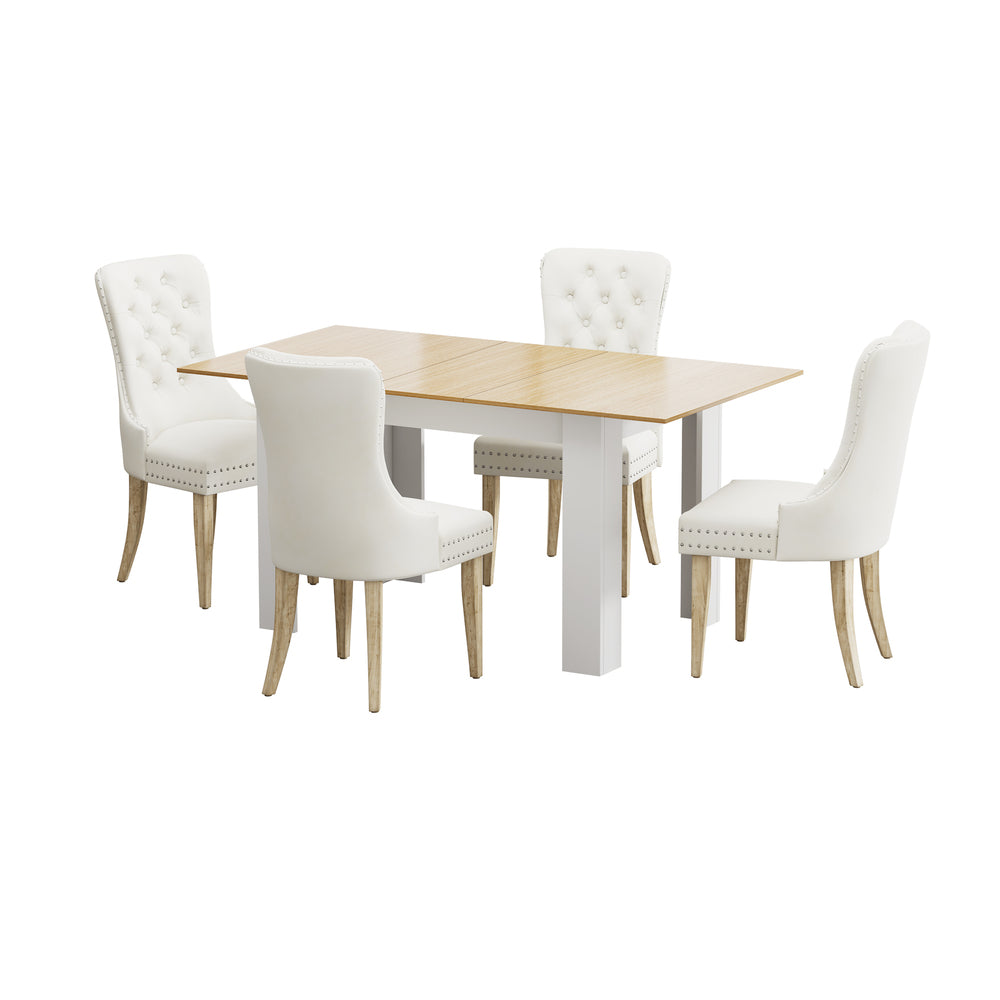 160cm Extendable Dining Table with 4PCS Chairs Velvet Beige