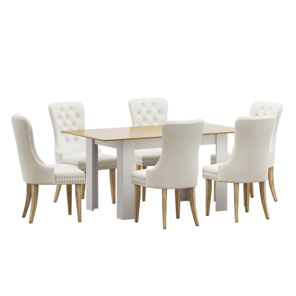 160cm Extendable Dining Table with 6PCS Chairs Velvet Beige
