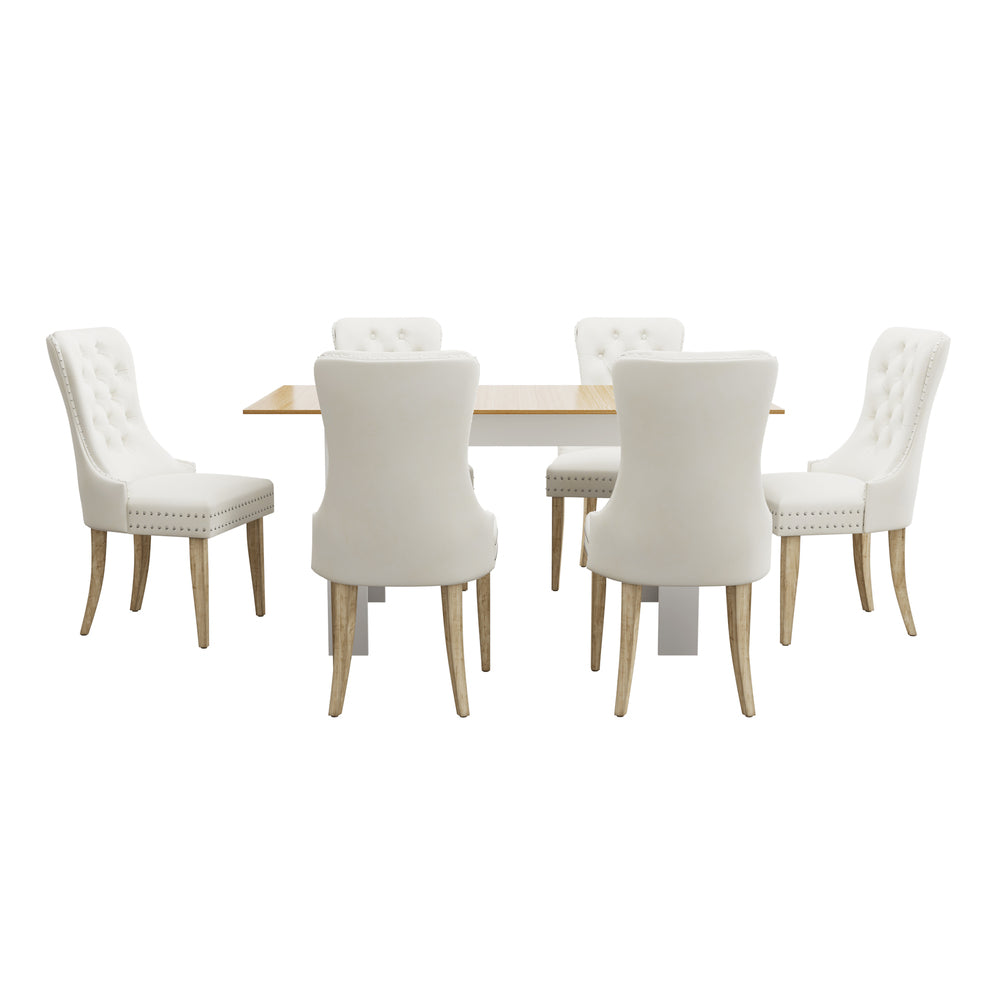 160cm Extendable Dining Table with 6PCS Chairs Velvet Beige