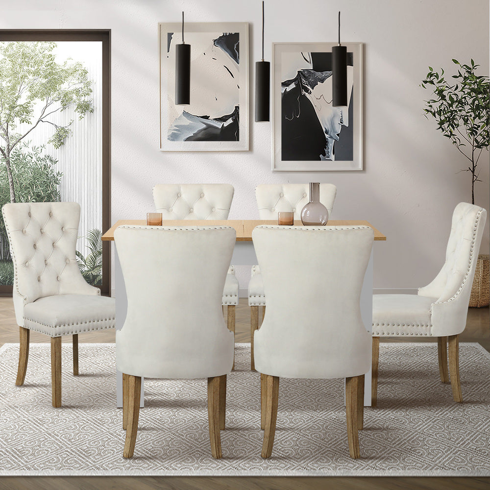 160cm Extendable Dining Table with 6PCS Chairs Velvet Beige