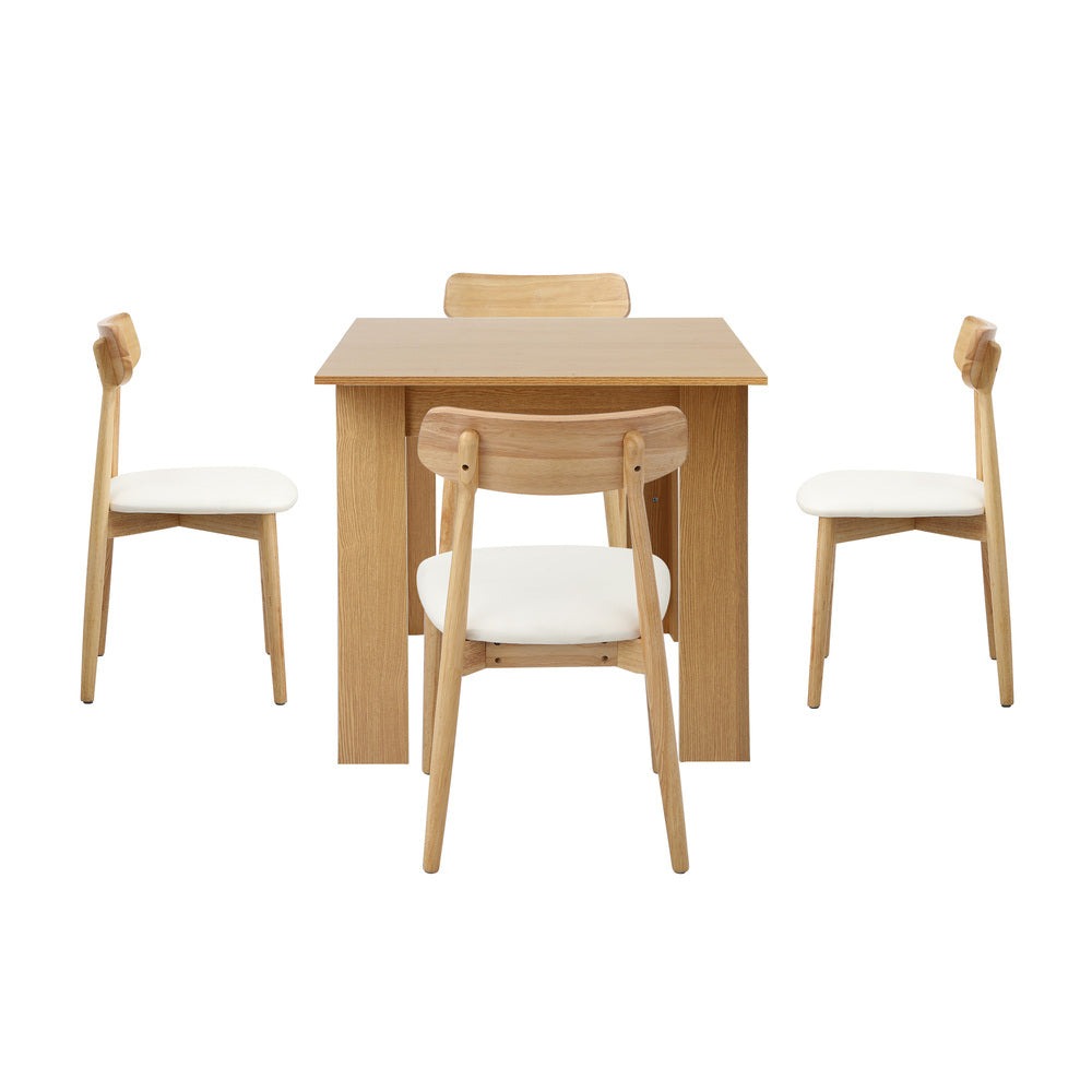 Oikiture 160cm Extendable Dining Table with 4x Dining Chairs PU Leather Natural
