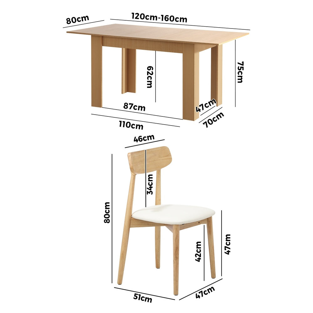 Oikiture 160cm Extendable Dining Table with 6x Dining Chairs PU Leather Natural