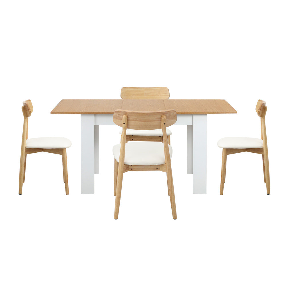 Oikiture 160cm Extendable Dining Table with 4x Dining Chairs PU Leather White