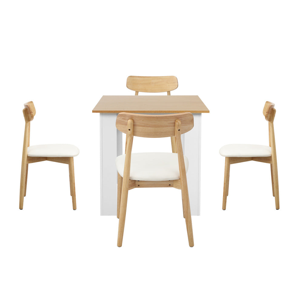 Oikiture 160cm Extendable Dining Table with 4x Dining Chairs PU Leather White