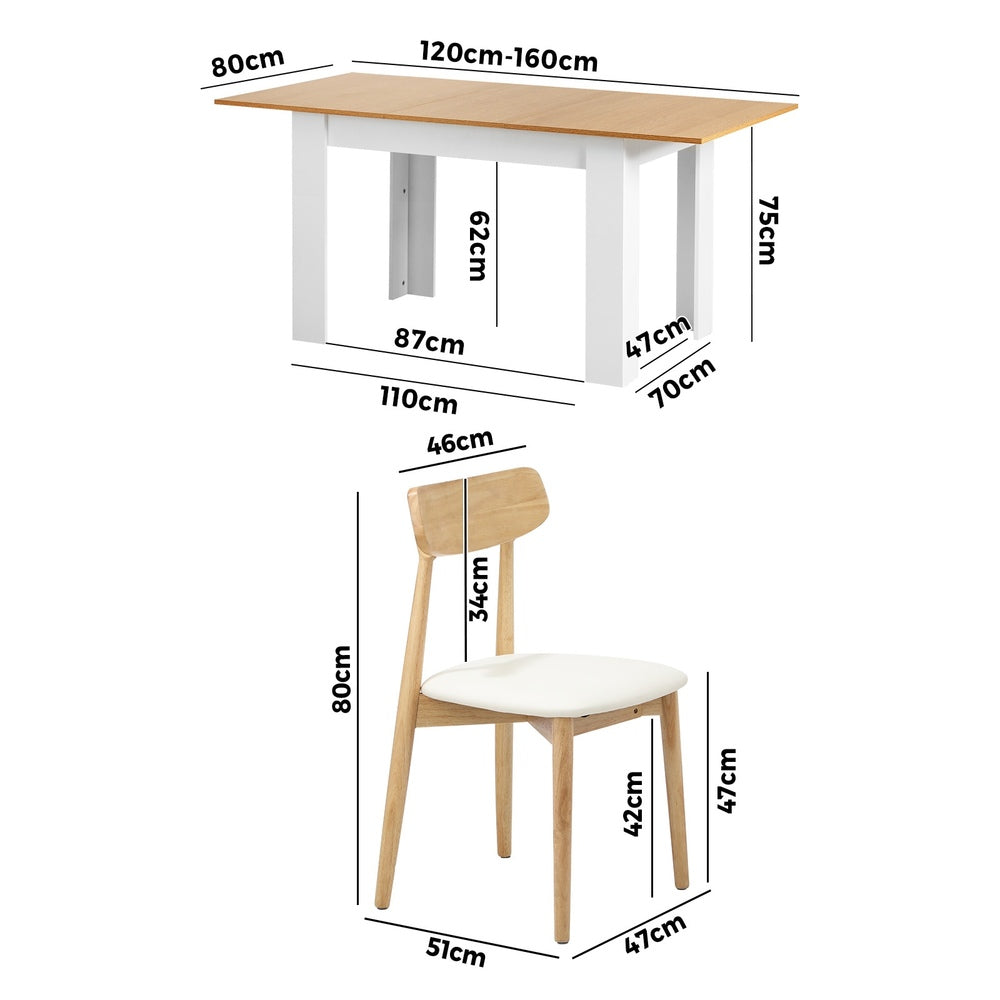 Oikiture 160cm Extendable Dining Table with 6x Dining Chairs PU Leather White