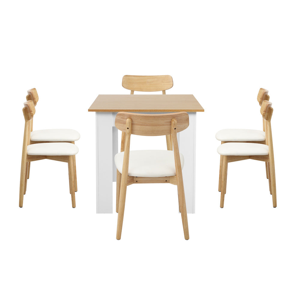 Oikiture 160cm Extendable Dining Table with 6x Dining Chairs PU Leather White