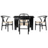 Oikiture 160cm Extendable Dining Table with 4x Hans Wegner Dining Chairs Black