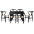 Oikiture 160cm Extendable Dining Table with 6x Hans Wegner Dining Chairs Black