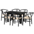 Oikiture 160cm Extendable Dining Table with 6x Hans Wegner Dining Chairs Black