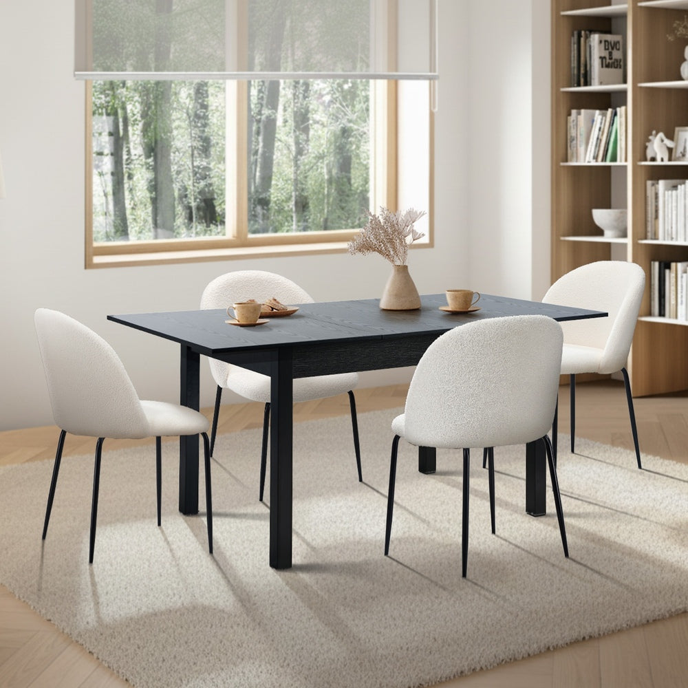 5pc Extendable Dining Table and Chairs Set Black & White
