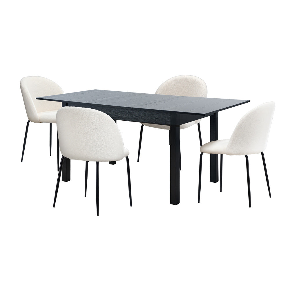 5pc Extendable Dining Table and Chairs Set Black & White