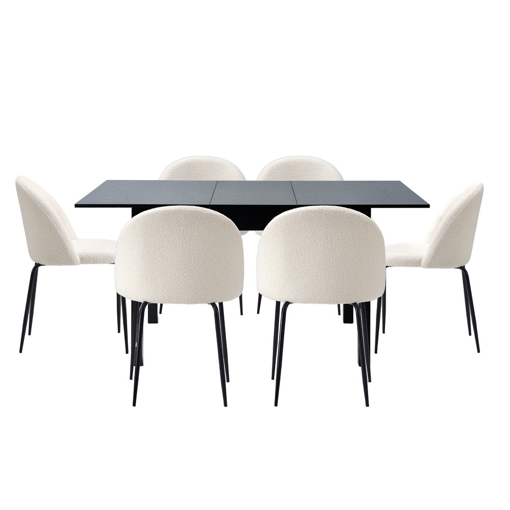 7pc Extendable Dining Table and Chairs Set Black & White