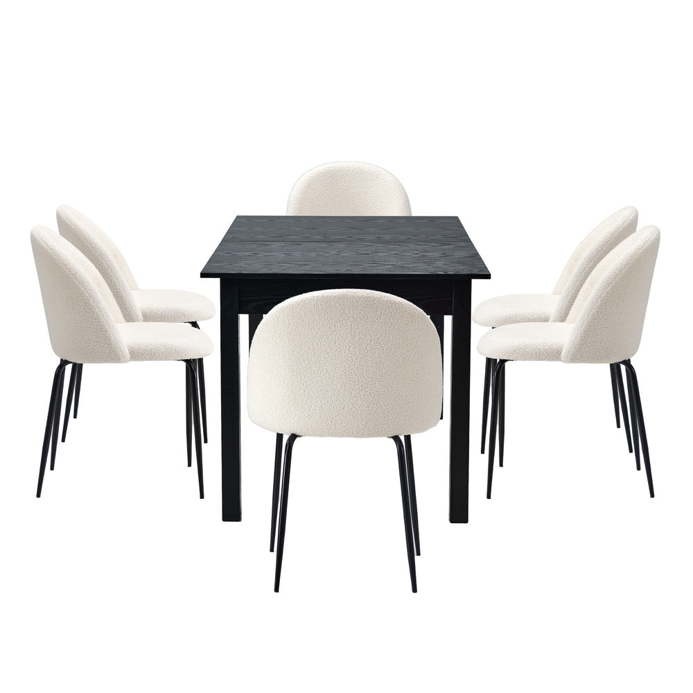 7pc Extendable Dining Table and Chairs Set Black & White