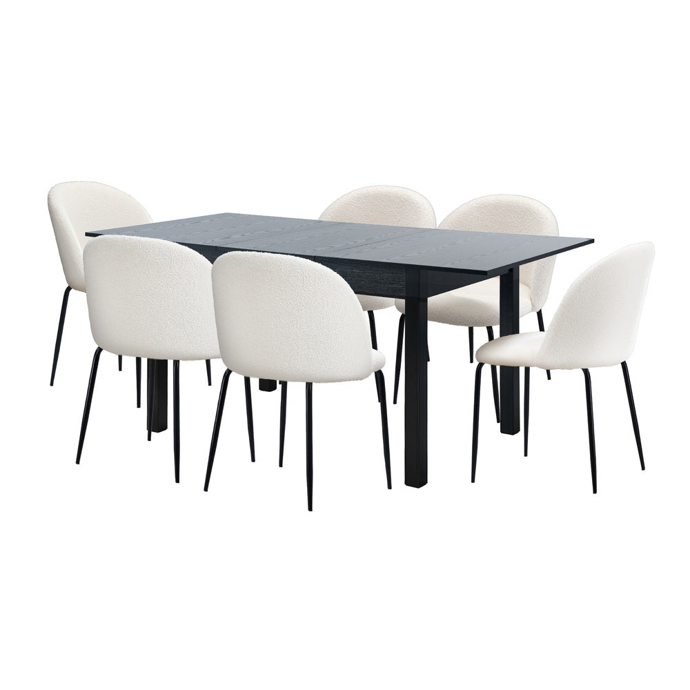 7pc Extendable Dining Table and Chairs Set Black & White