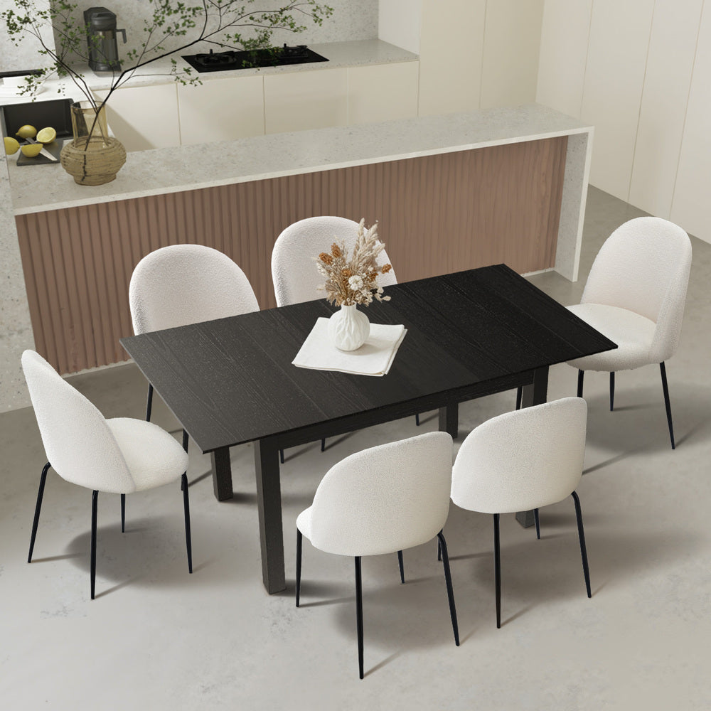 7pc Extendable Dining Table and Chairs Set Black & White
