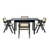 5pc Dining Table and Chairs Wooden Dining Set Ratten Black