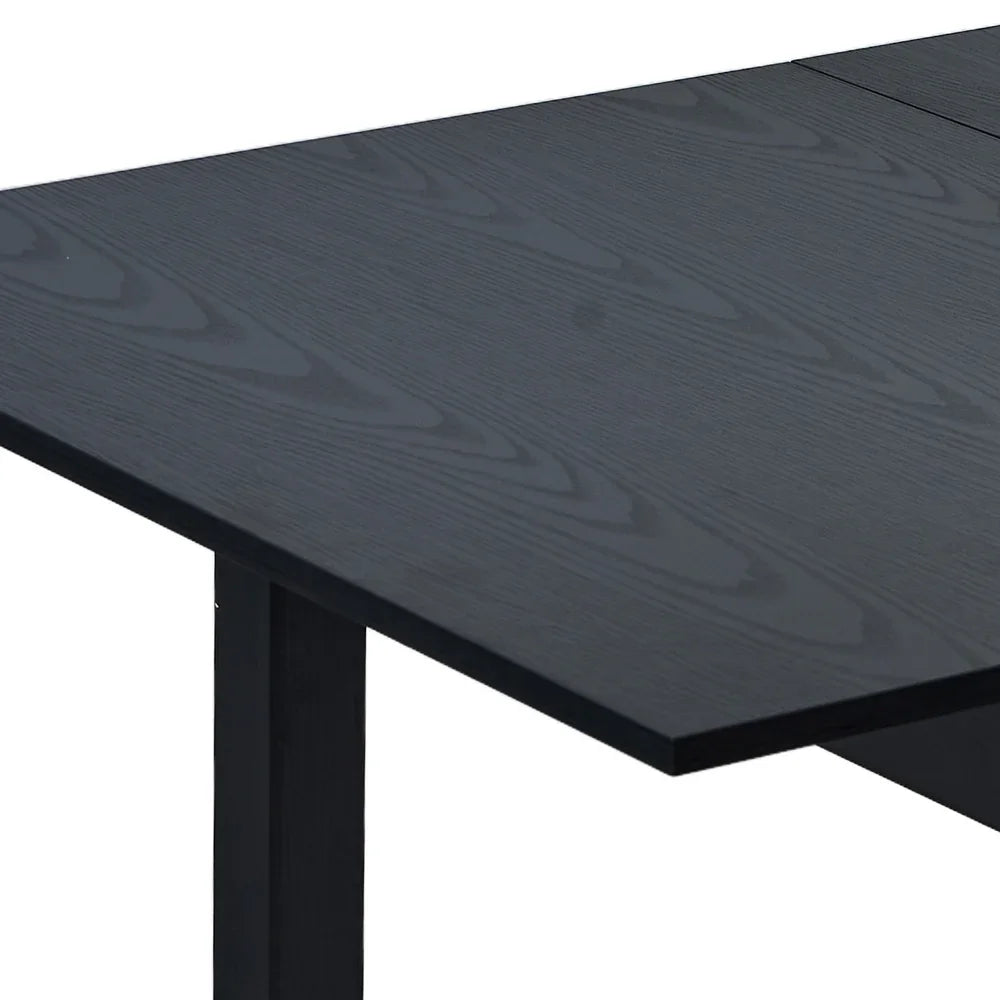 5pc Dining Table and Chairs Wooden Dining Set Ratten Black