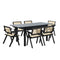 7pc Dining Table and Chairs Wooden Dining Set Ratten Black