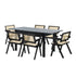 7pc Dining Table and Chairs Wooden Dining Set Ratten Black