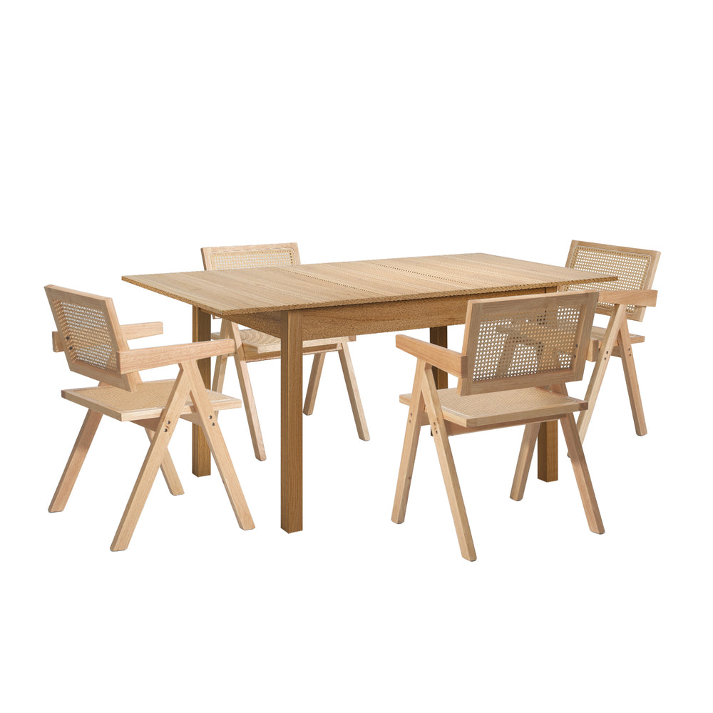 5pc Dining Table and Chairs Wooden Dining Set Ratten Natural