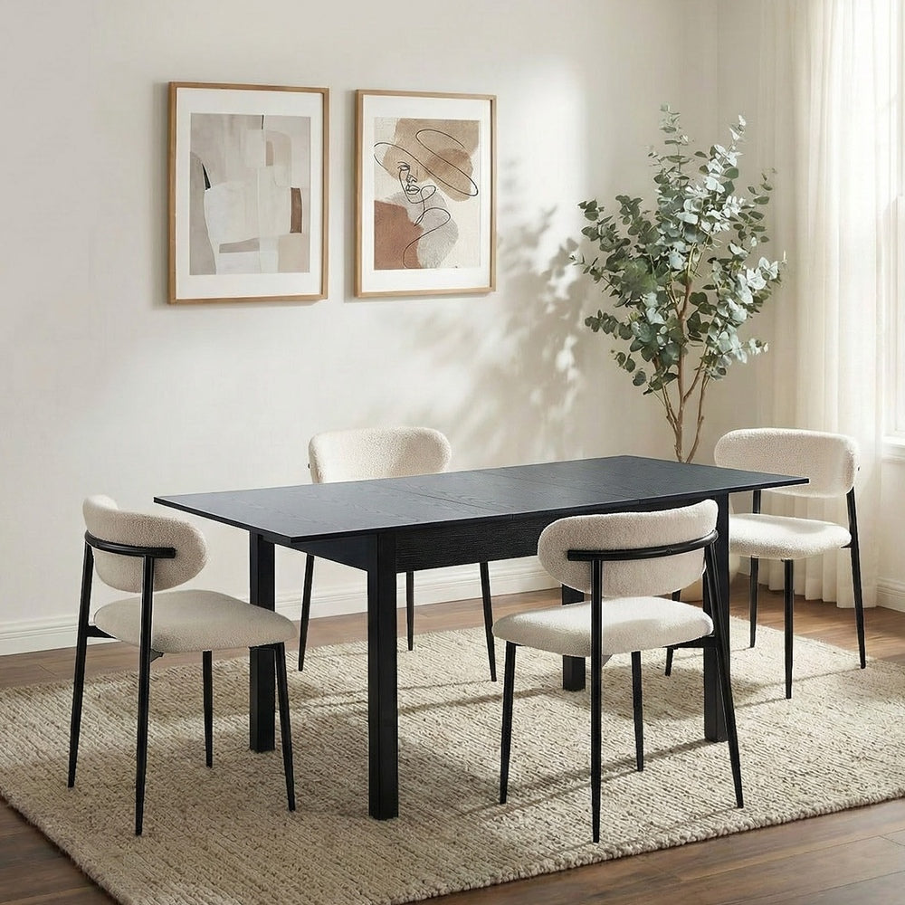 5pc Dining Table and Chairs Wooden Dining Set Boucle Black