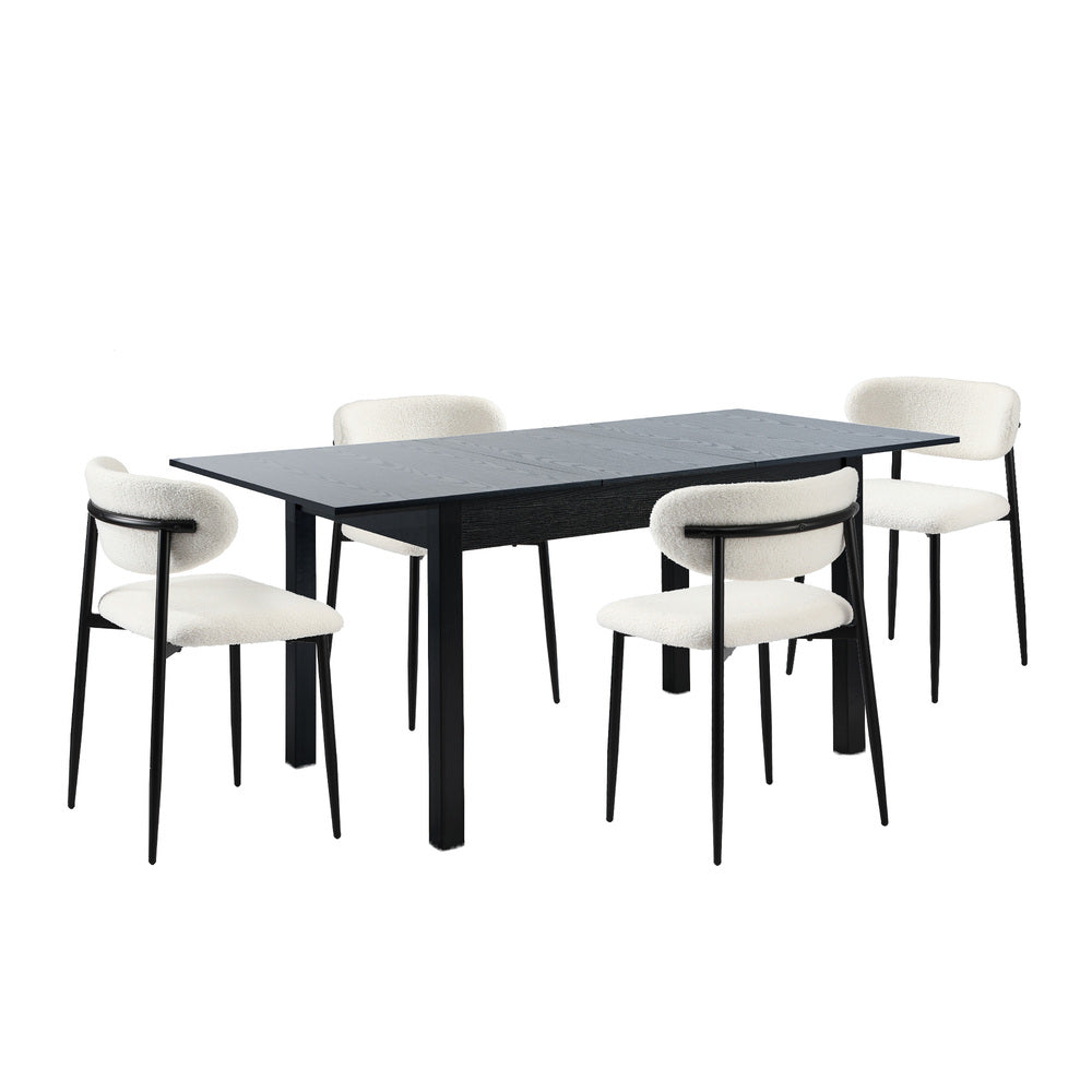 5pc Dining Table and Chairs Wooden Dining Set Boucle Black