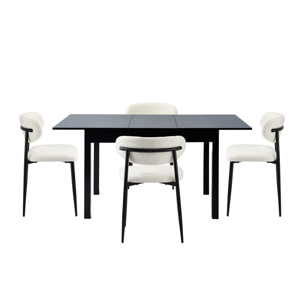 5pc Dining Table and Chairs Wooden Dining Set Boucle Black