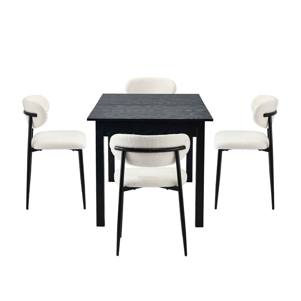 5pc Dining Table and Chairs Wooden Dining Set Boucle Black