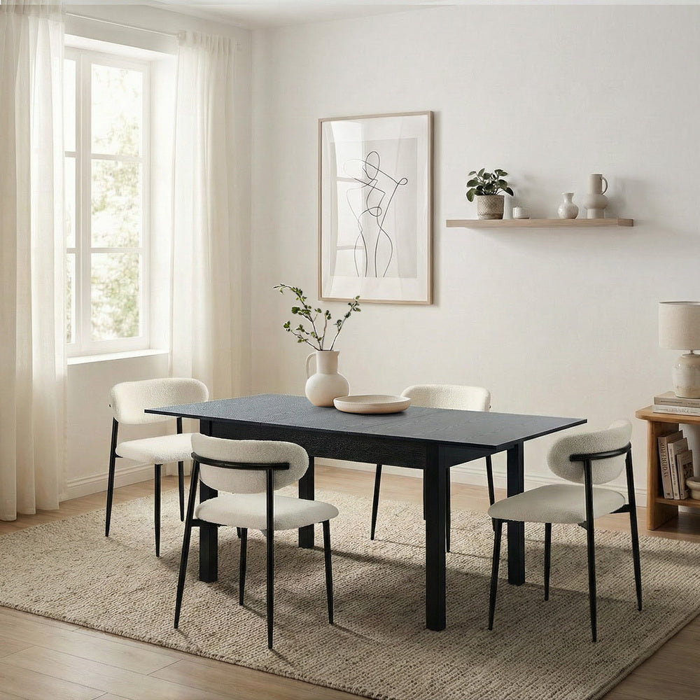 5pc Dining Table and Chairs Wooden Dining Set Boucle Black