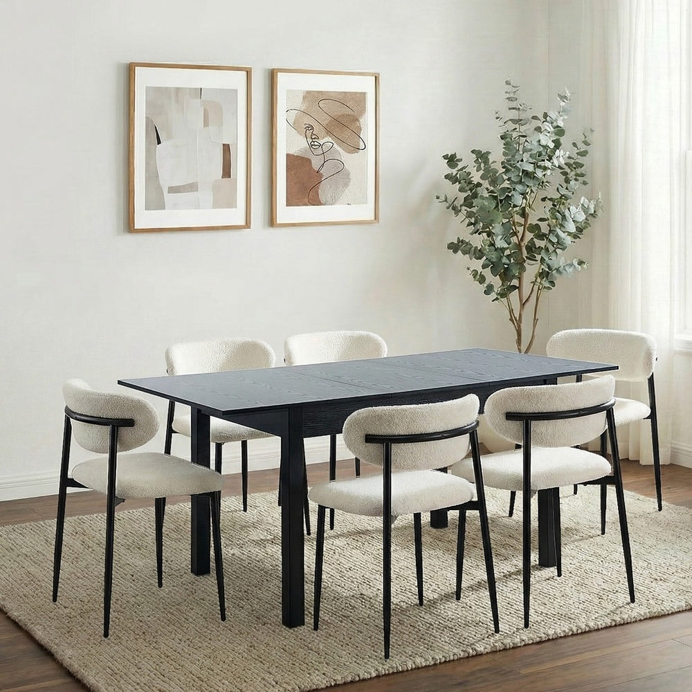 7pc Dining Table and Chairs Wooden Dining Set Boucle Black