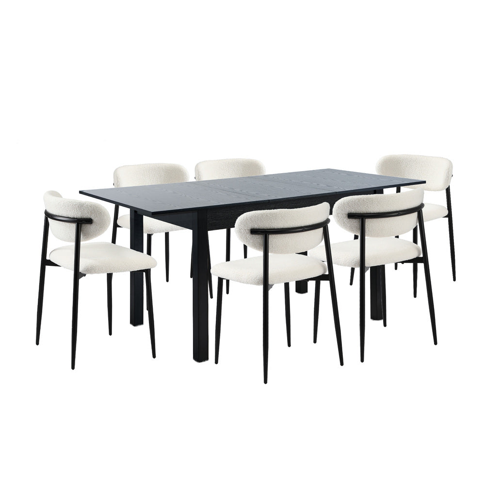 7pc Dining Table and Chairs Wooden Dining Set Boucle Black