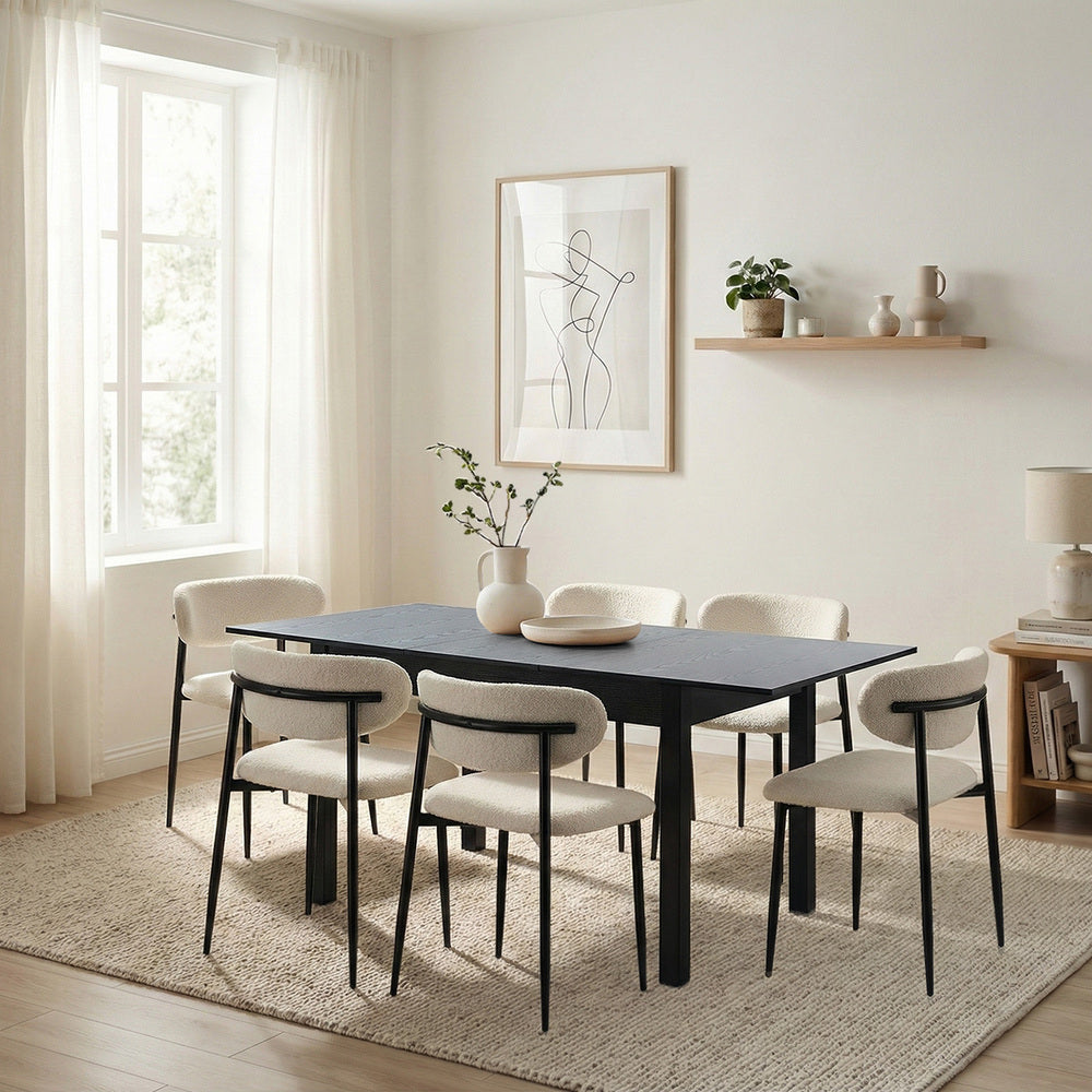 7pc Dining Table and Chairs Wooden Dining Set Boucle Black