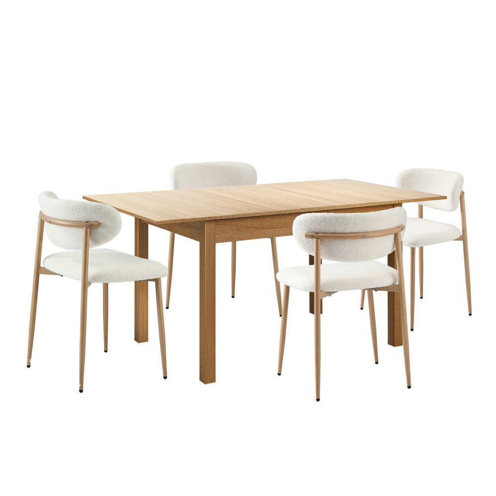 5pc Dining Table and Chairs Wooden Dining Set Boucle Natural