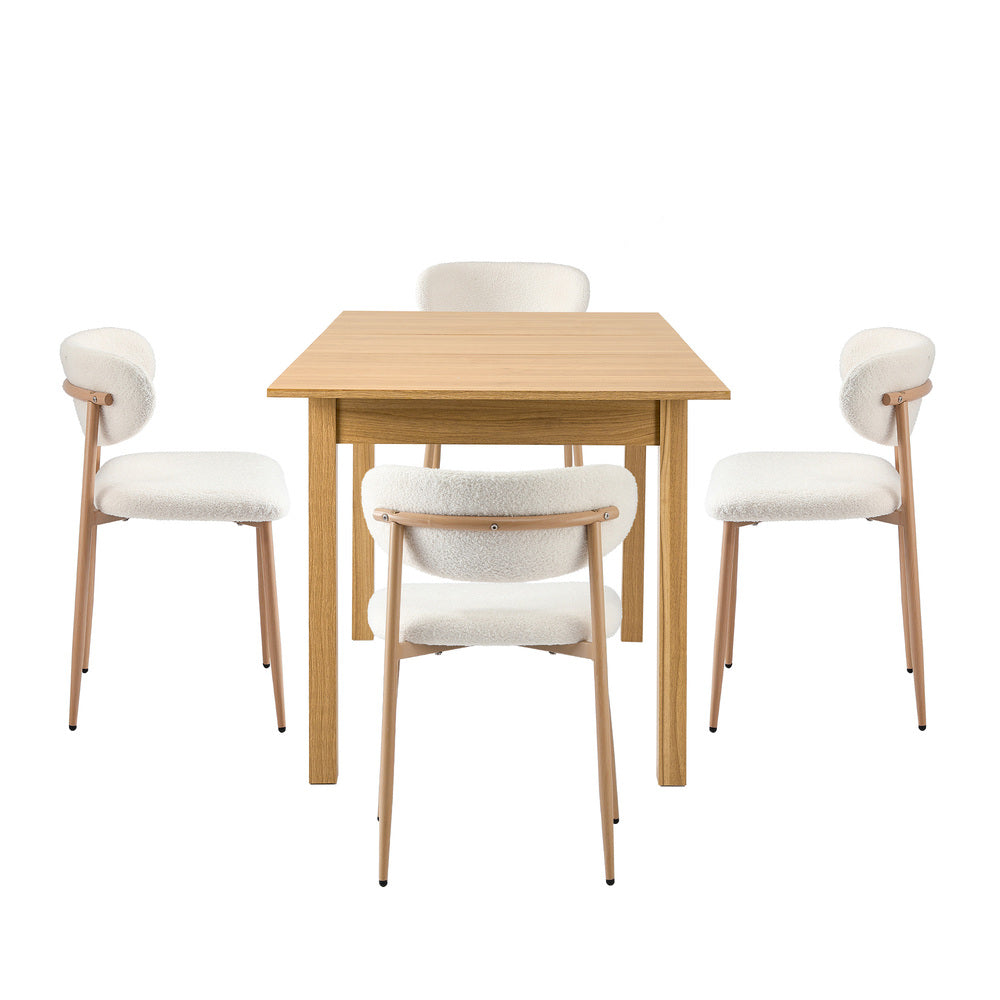 5pc Dining Table and Chairs Wooden Dining Set Boucle Natural