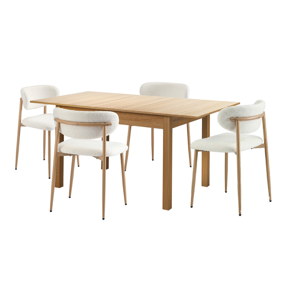 5pc Dining Table and Chairs Wooden Dining Set Boucle Natural