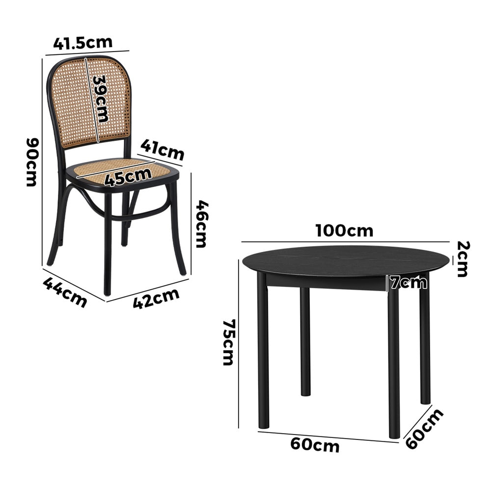 Oikiture 5PCS Dining Table Set 4 Rattan Dining Chairs Black