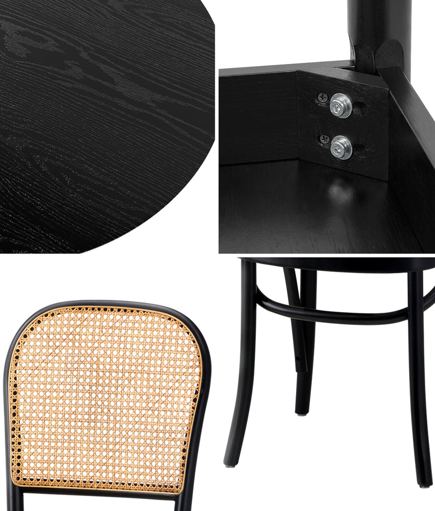 Oikiture 5PCS Dining Table Set 4 Rattan Dining Chairs Black