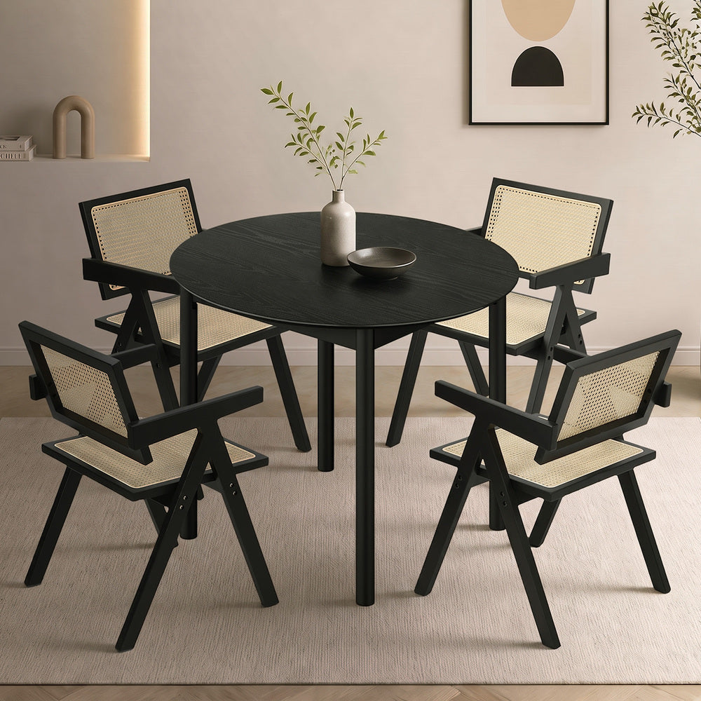 Oikiture 5PCS Dining Table Set and Chairs Rubberwood Black
