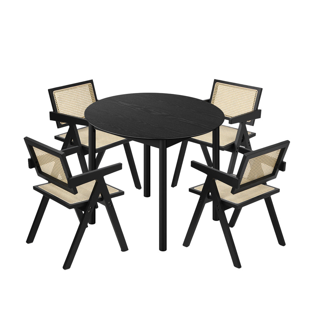 Oikiture 5PCS Dining Table Set and Chairs Rubberwood Black