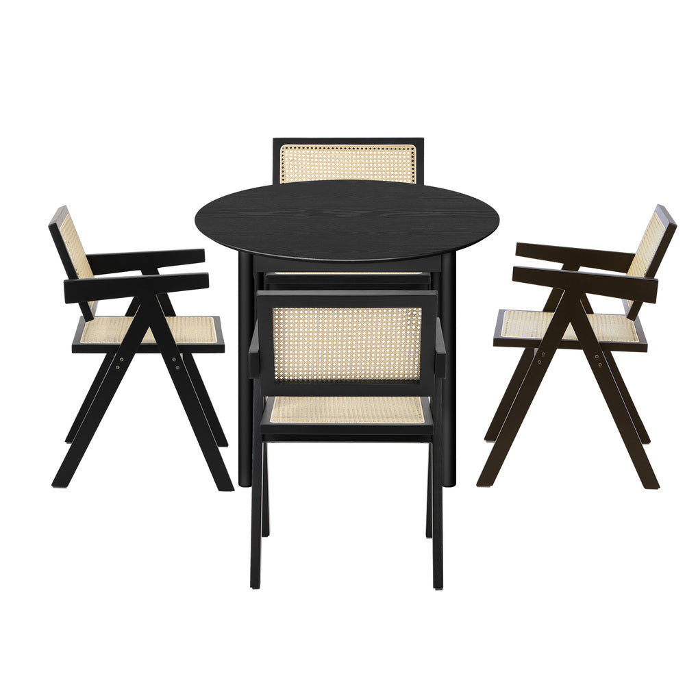 Oikiture 5PCS Dining Table Set and Chairs Rubberwood Black