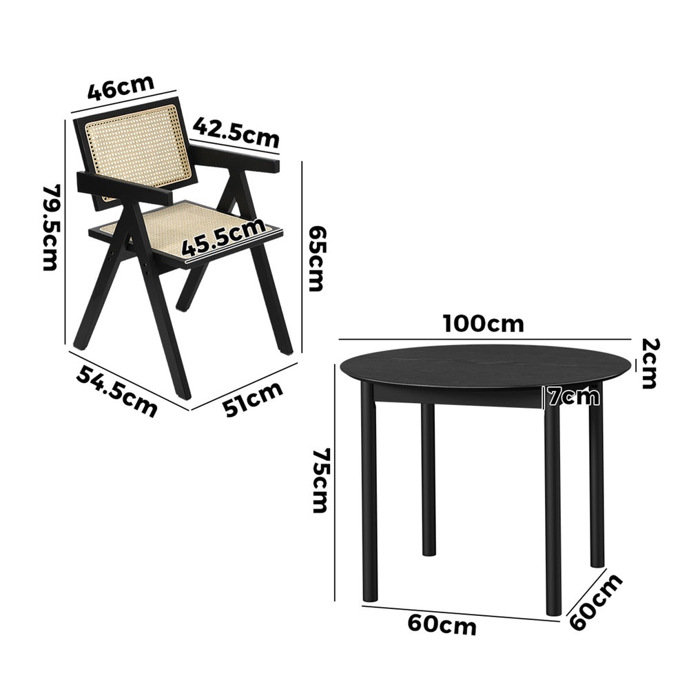 Oikiture 5PCS Dining Table Set and Chairs Rubberwood Black