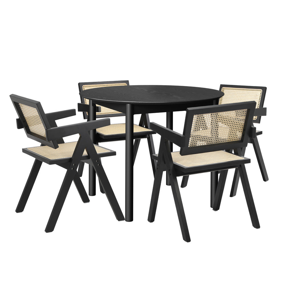 Oikiture 5PCS Dining Table Set and Chairs Rubberwood Black